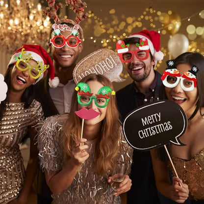 Christmas Party Favors Supplies 12 Pack, Universal Size Holiday Glasses Accessories, Xmas Party Prizes Photo Booth Props Decorations for Outfit, Christmas Goodie Bag Stocking Stuffers Gifts Giveaways - style: 12 PCS