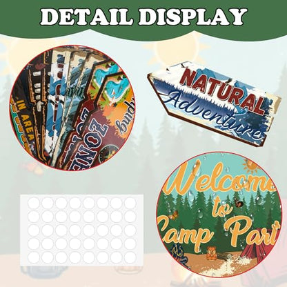 Hooqict 20 Pieces Camping Party Decorations Camping Themed Party Directional Signs for Summer Camp Day Classroom Welcome to Camp Birthday Decor Picnic Yard Sign - style: Camp