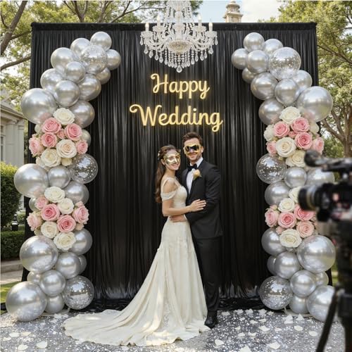 10x10ft Black Backdrop Curtains Glitter Sequin Photo Backdrop Curtain Fabric Black Shimmer Drapes Backdrop Bridal Baby Shower Wedding Birthday Party Photography Backdrops Photoshoot 5x10FT, 2 Panels - color: Black, size: 10 ft X 10 ft(2 Panels 5ft X 10ft)