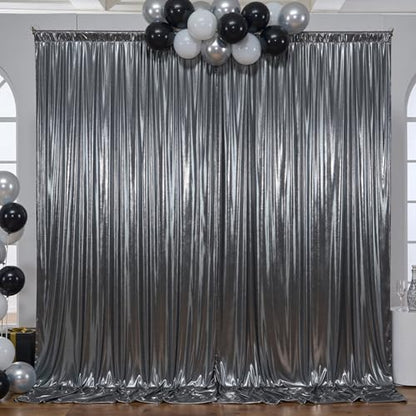10x10ft Silver Black Backdrop Curtains Wedding Party Glitter Sequin Curtain Backdrop Fabric Shimmer Drapes Backdrop Bridal Shower Birthday Christmas Photoshoot Background Photography 5x10FT，2 Panels - color: Silver Black, size: 10ft X 10ft(2 Panels 5ft X