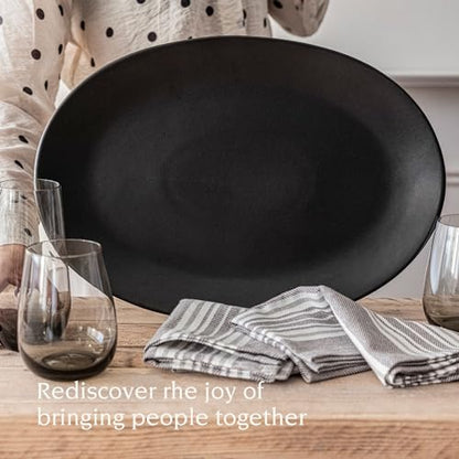 over&back Coupe Stoneware Serving Platter - Elegant 1-Piece Oval Serving Platter to Complete Your Kitchen Set - 16.4" x 11.5" - Semi-Matte Black - color: Black, size: Oval Platter