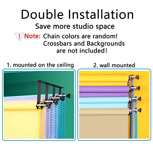 Photography Backdrop Wall Mount Roller System 4 Support Rollers, Manual Photo Background Ceiling Holder, Including 2 Four-fold Hooks, 8 Expand Bars, 4 Chains, for Home Studio Live Shooting - color: 4 Support Rollers