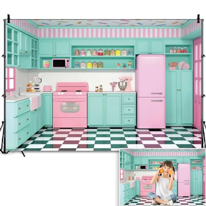 Renaiss Fabric Kitchen Backdrop 12x8ft Baking Cooking Party Wall Background Kitchen Interior Scene Photography Backdrops for Girls Kids Video Shooting Photo Studio Props - size: 12Wx8H FT