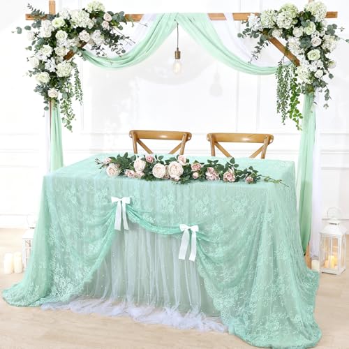 B-COOL Vintage Lace Tablecloths 60x120 Inch Green Wedding Floral Tablecloth for Rectangle Tables Lace Fabric Rustic Party Decor - color: Green, size: 60" x 120" (1 Piece Rectangle)