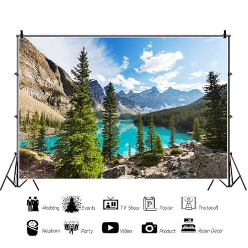 6x4ft Mountain Backdrop Natural Mountain Scenery Lake Pine Trees Forest Photography Background Landscape Camping Themed Party Decorations Wallpaper Kids Adults Portraits Photo Studio Props - color: Mountain-3, size: 6x4ft