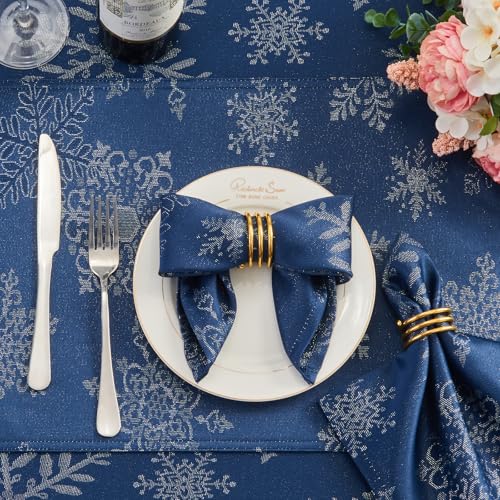 Cloth Napkins Set of 8–Square Jacquard Sparkling Metallic Snowflake Fabric Polyester Washable Reusable Cloth Napkins for Kitchen Dinner Dining Restaurant Wedding Table(Navy Silver/17x17 Inch) - color: Navy Silver