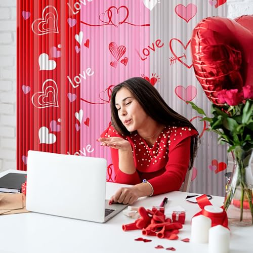 2PCS Valentines Foil Fringe Curtains Backdrop Valentines Party Decor Pink Red Silver Streamers Heart Shape Tinsel Foil Fringe Curtain for Valentine's Day Galentines Day Photo Props Wedding, 3.3x6.6ft - style: Heart