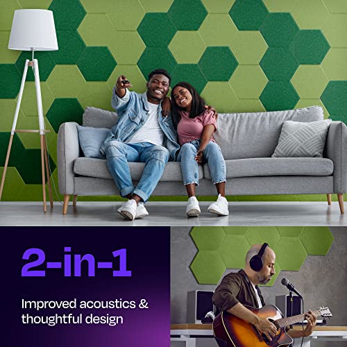 Acoustic Panels 12-Pack - 12"X10.4"X0.4" Soundproof Wall Panels - High Density Sound Dampening - Gin Green Hexagon - color: Gin Green, size: Medium Hexagon 12 Pack