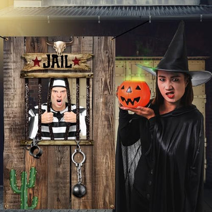 Lunmon Wood Jail Backdrop for Photography 6 x 4 ft Prison Cell Photo Prop with Head Cutout Western Prison Backdrop Jail Photo Background for Murder Mystery Crime Scene Party Halloween Jail Prison - color: Wood Jail Prison