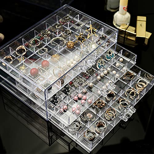 YUFONG Earring Storage Box Organizer 3 Drawers Acrylic Jewelry Storage Box Holder Transparent Jewelry Display Stand with 72 Small Compartments Gift for Women Girls (Clear) - color: Clear