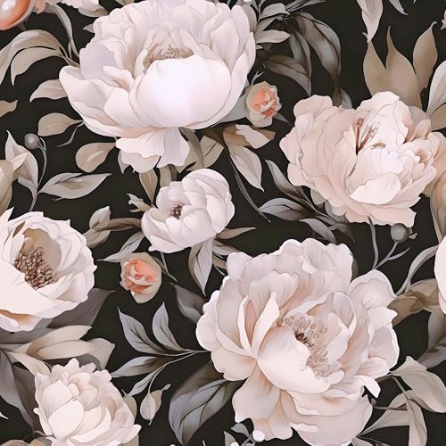 Laatse Black Pink Floral Wallpaper Peel and Stick Boho Wallpaper 17.5" x 393" Dark Flowers Contact Paper Vinyl Self Adhesive Waterproof Large Dark Floral Wall Paper for Bedroom Walls Countertop - color: Black&White&Pink, size: 17.5" x 393"
