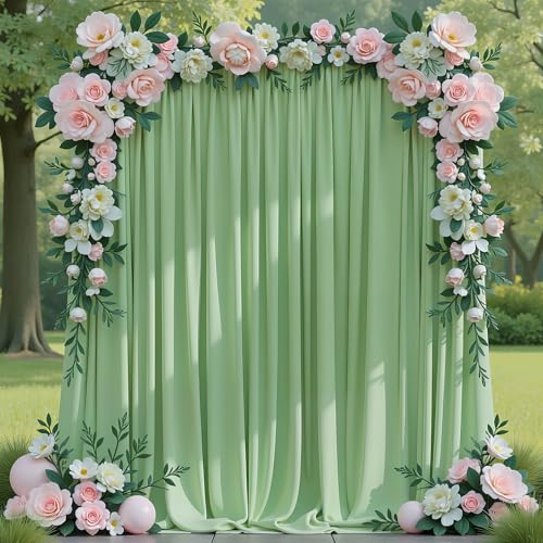 Asee'm 10x8FT Sage Green Backdrop Curtains for Parties, Polyester Photo Fabric Curtain Backdrop Drapes for Birthday Wedding Party Decor Background Photography with Rod Pocket, 5x8FT, 2 Panels - color: Sage Green, size: 5'(W) x 8'(H), 2 panels