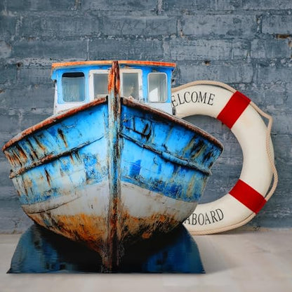 Beeveer 4ft 3D Old Pirate Fishing Boat Cardboard Cutout Stand-up Beach Nautical-Inspired Events Camping-Themed Boat Stand up Photo Props for VBS Vacation Bible School Halloween Party Supplies