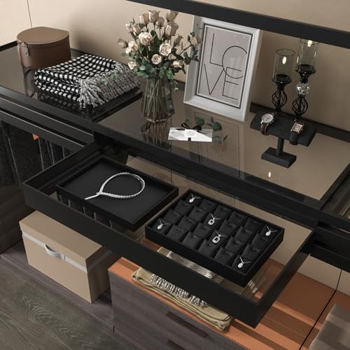 Black PU Leather Jewelry Display Flat Tray Ring Necklace Watch Organizer Display Tray (1 grid) - style: 12 Grids