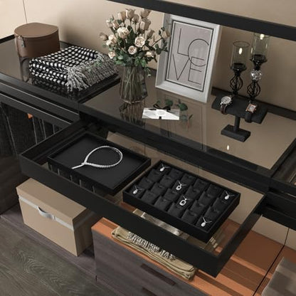 Black PU Leather Jewelry Display Flat Tray Ring Necklace Watch Organizer Display Tray (1 grid) - style: 12 Grids