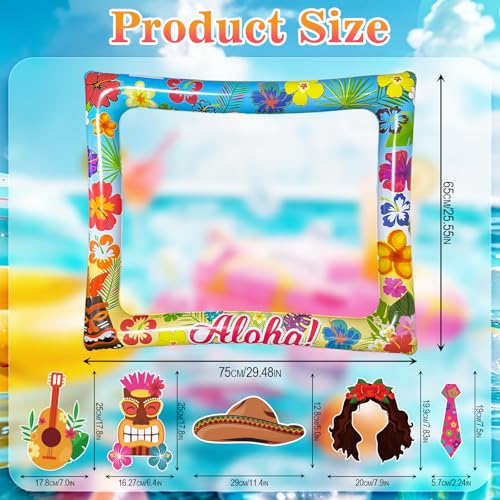 Hawaiian Photo Booth Props & Inflatable Frame, 30Pcs Luau Photobooth Props with Large Inflatable Inflatable Selfie Picture Frame for Summer Tropical Aloha Luau Party Selfie Supplies - color: Hawaii