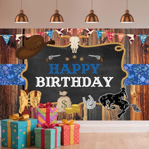 Wathon Western Cowboy Birthday Backdrop for Photography Southwest Country Ranch Rodeo Party Decorations Wild West Rustic Wooden Photo Background Booth Video Studio Props 6X4FT - color: Wooden Cowboy, size: 6X4FT