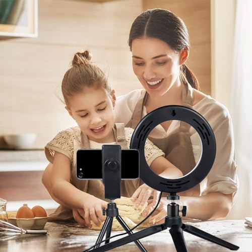 LED Ring Light 6" with Tripod Stand for Desk YouTube Video and Makeup, Mini Camera Light with Cell Phone Holder Desktop LED Lamp with 3 Light Modes & 11 Brightness Level (6 inch) - size: 6 inch with Tripod Stand