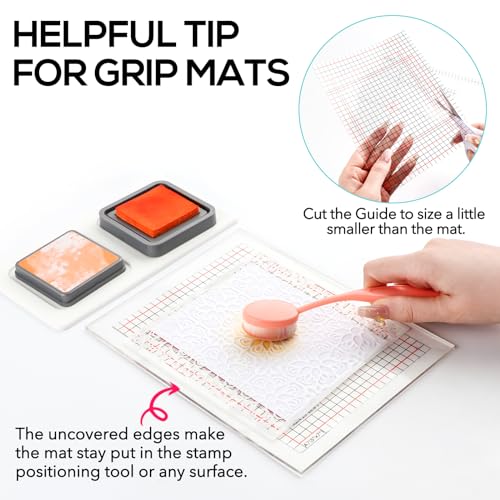 Photopolymer Grip Mat with Printed Guides for Stamping,Multi-Use Non-Slip Sticky Mats Fit in Stamp Positioning Tool for Card Making Hold Your Cardstock in Place When Stamping 4.75" x6/6x6/6.5x8.5 - color: 4.75"x6+6x6"+6.5x8.5" 3pcs Grips Mat + 8aligment
