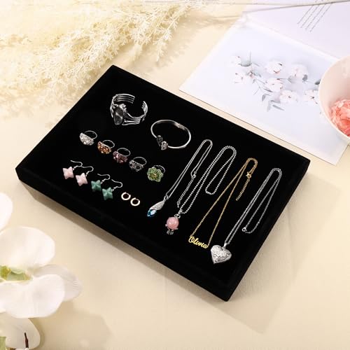 13.8" x 9.5" Velvet Jewelry Tray Jewelry Display Tray, Stackable Empty Plate Trays for Earrings Necklaces Bracelet Rings Display Showcase - Black - color: Black, size: Flat Tray 13.8"x9.5"