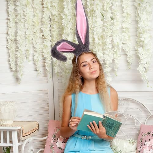 Easter Bunny Ears Plush Headband Cute Rabbit Ears Animal Hair Bands Party Cosplay Headwear for Easter Costume Accessories - color: Grey
