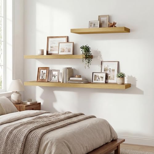 Acovy 30 Inch Floating Shelves,9.3" Deep Floating Shelf Wall Mounted,30 Inch Wall Book Shelves for Home Decor,Large Long Deep Hanging Shelves for Bathroom Office Laundry Living Room Bathroom,Oak - color: Oak, size: 30 Inch,set of 2