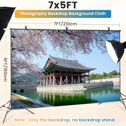 5x7ft Photography Backdrop gyeongbokgung Cherry Blossom springkorea Photo Backdrop Photography Background for Photoshoot Portrait Video Party Photo Studio Prop Booth - color: Color1