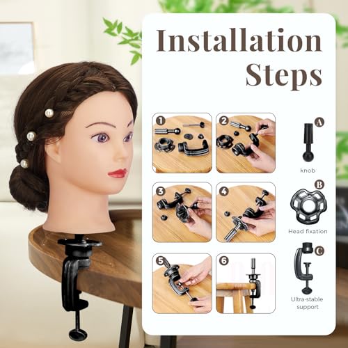 28" Mannequin Head with 80% Real Hair,Cosmetology Manikin Practice Doll Head,Braiding Head with Tripod Stand with Table Clamp + DIY Hair Styling Set #4 - color: Drak Brown#4
