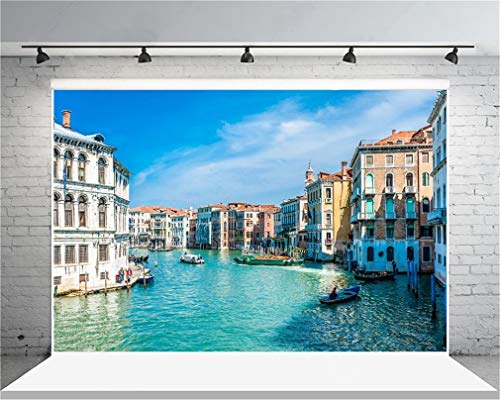 AOFOTO 7x5ft Italy Venice Photography Backdrop Water City Streetscape Italian Themed Party Decorations Background for Restaurant Canal Gondolas European Trip Birthday Portrait Photoshoot Props - size: 7x5ft