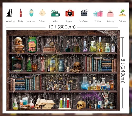 Mad Scientist Laboratory Backdrop for Halloween Magic School Background Spooktakular Creepy Skull Poison Apothecary Witch Kitchen Hallowmas Party Banner (10x8FT(120x96 inch)) - size: 10x8FT(120x96 inch)