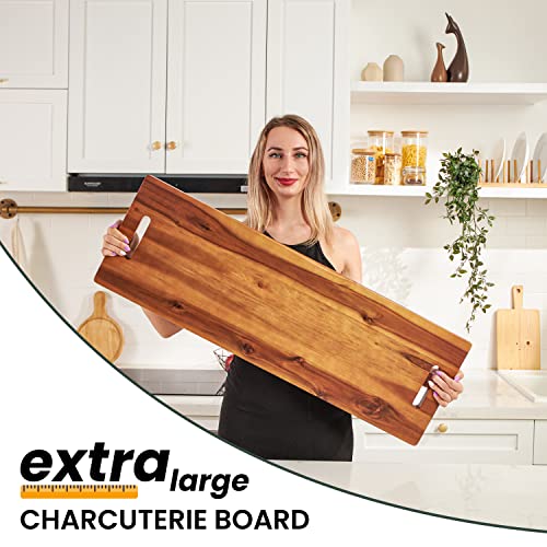 TIDITA 36" Large Acacia Wood Charcuterie Board with Handles - Extra Long Wooden Serving Cheese Boards - Rectangular Serving Platter for Meat Steak, Cracker Appetizers, Fruit Decorative Display Party - size: 36.4" x 11.3" x 1"