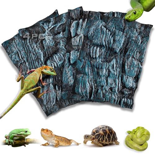 4pcs Rock Terrarium Background,3D Reptile Tank Background Board,Amphibian Stereo Backdrop Wall,Lizard Snake Gecko Spider Chameleon Turtle Fish pet silo Background Decorative Panel - color: Blue 4P