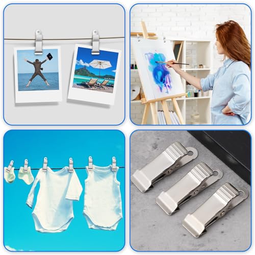 16Pcs Stainless Steel Small Clamps, Metal Spring Clamp Alligator Clips with Smooth Jaw Silver Curtain Clip for Work Clothes Photos Curtains Lights Hangers Crafts DIY Decoration