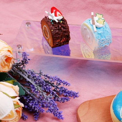MY MIRONEY 2PCS Acrylic Display Stand Iridescent Display Shelf Figurines Organizer Cupcakes Holder for Cake Food Desserts Figurines Collectibles Perfume Jewelry Makeup(15.75" x 2.95" x 1.97") - size: 15.75" x 2.95" x 1.97"