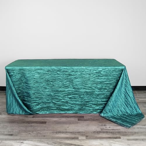 YOUR CHAIR COVERS - 90 x 132 inch Rectangular Crinkle Taffeta Tablecloth - Teal, Rectangle Table Linens for 6 ft Rectangular Tables, Wedding Crushed Table Cloth - color: Teal, size: 132" x 90" (Rectangular)