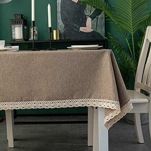 EHouseHome Faux Linen Tablecloth with Lace Trim - Waterproof/Spill Proof/Stain Resistant/Wrinkle Free/Oil Proof - for Banquet, Parties, Dinner,Kitchen,Wedding,Coffee,Holiday,Flax,Square 52X52Inch - color: Flax, size: 52" x 52" (Square)