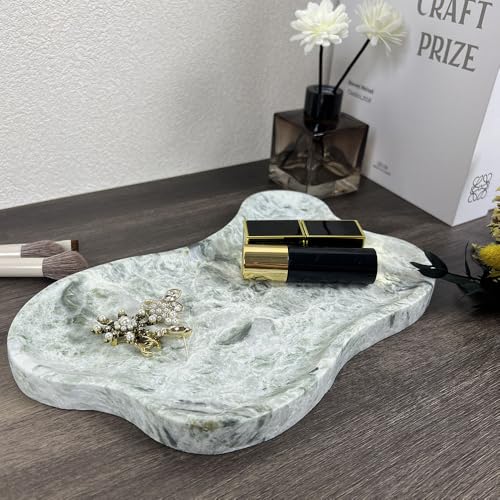 WneFu Choiziic Natural Decorative Tray, Cloud Shape, Modern Style, Polished Finish, Bathroom Kitchen Counter Vanity Organizer (Green-Marble-M) - color: Green (Marble)