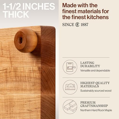 John Boos B Series Square Wooden Maple Cutting Board 12”x12” – 1.5” Thick, 6-lb Non-Reversible Butcher Block with Wood Bun Feet & Edge-Grain - color: Maple with Wood Feet, size: 12"L x 12"W