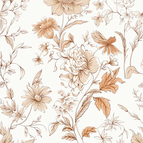 Vinjiasin Peel and Stick Wallpaper Boho Orange Floral Contact Paper Vintage Self Adhesive Removable Wall Paper for Bedroom Bathroom Accent Wall Decor Flower Leaf Vinyl Roll 17.3'' X 78.7'' - color: Orange, size: 17.3" x 78.7"