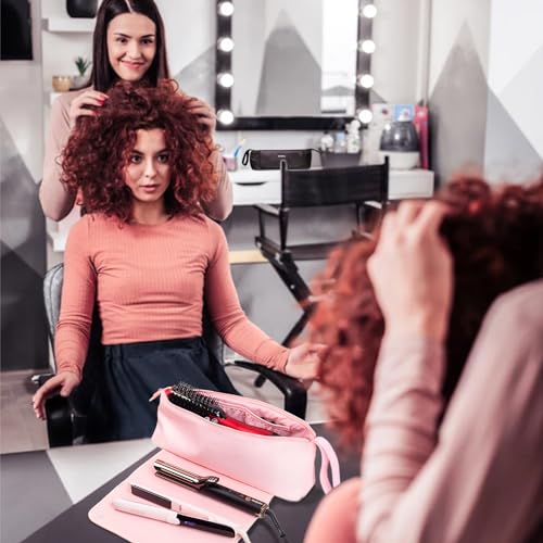 ANGENIL Large Capacity Heat Mat Hot Hair Iron Tools Travel Bag, 2 in 1 Portable Organizer Bags with Large Heat Resistant Mat for Hair Straighteners, Curling Irons, Hot Air Brushes, Travel Essentials - color: Blush