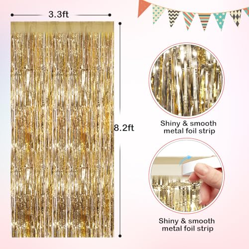Champagne Gold Metallic Tinsel Foil Fringe Curtains, 2 Pack 3.3x8.3 Feet Party Streamer for Birthday Party Decorations, Halloween Decor, Foil Curtain for Bachelorette Party - color: Champagne Gold, size: 2 Pack