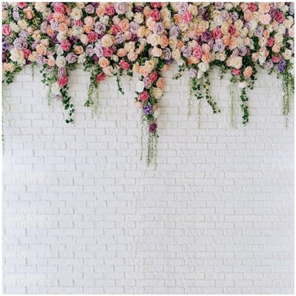 10X10FT White Brick with Flowers Backdrop Occasions Mother's Day Wedding Bridal Shower Birthday Party Banner Background Supplies DH-357 - size: 10X10FT