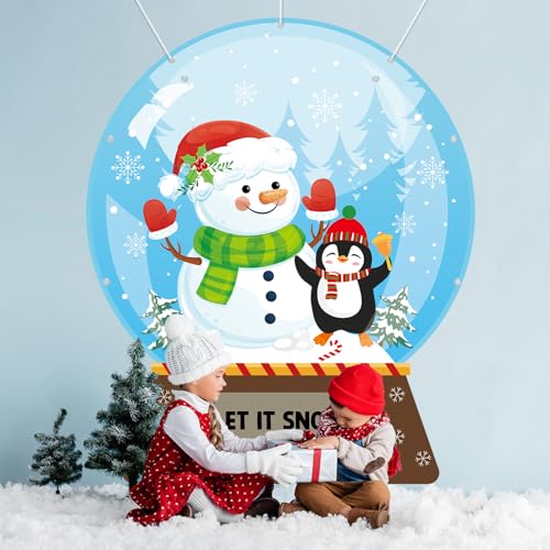 Winter Snow Globe Porch Sign Banners Snowflake Ball Photography Backdrop Snowman Penguin Hanging Banners Backdrop Christmas Party Photo Props for Home Xmas Holiday Party Decors Supplies