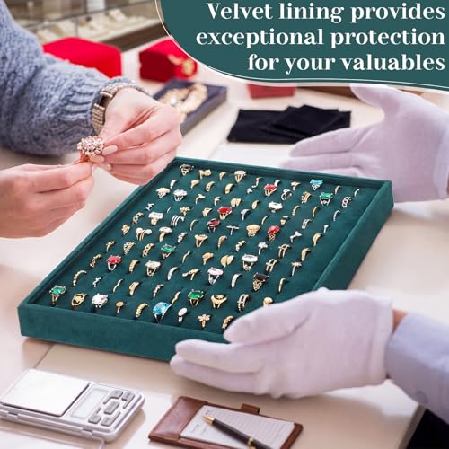 Wenqik 4 Pcs Cardboard Ring Holder with Velvet Lining, 100 Slot Inserts Stackable Ring Display Tray,13.8 x 9.4 x 1.2 inch (Dark Green) - color: Dark Green