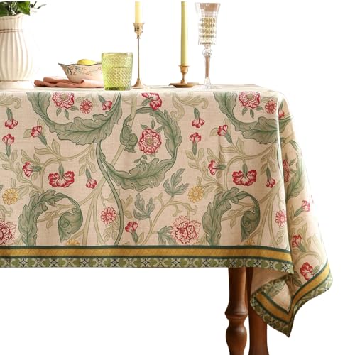 patdrea Designer French Vintage Rectangle Tablecloth,Green Linen Leaves Pattern Table Cloth,Decoration Floral Table Cover for Kitchen Dining Christmas,Thanksgiving,Party,63"x87"-Cecilia a - color: Cecilia a, size: 87" x 63" (Rectangular)