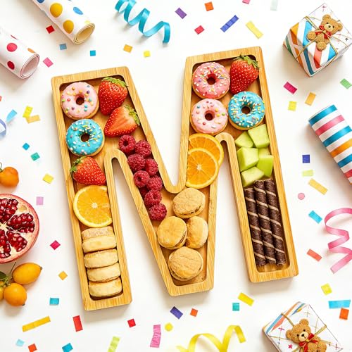 11" Wooden Letter M Platter Tray for Party Charcuterie Board Letters Serving Trays for Food Fruit Cupcake Reusable Fillable Dishes Plates for Birthday Anniversary Wedding Party Baby Shower Supplies - color: Letter M