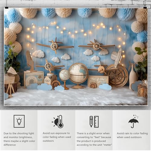 YongFoto Travel Adventure Aircraft Backdrop 7x5ft Cute Clouds Sky Airplane Photography Background Adventure Awaits Baby Shower Boy 1st 2nd Birthday Party Banner Kids Portraits Photoshoot Wallpaper - color: Style 6, size: 7ftx5ft