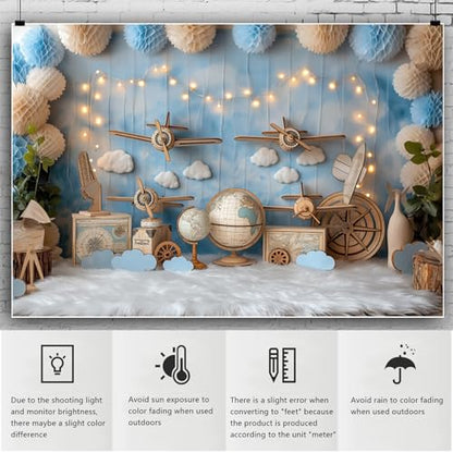 YongFoto Travel Adventure Aircraft Backdrop 7x5ft Cute Clouds Sky Airplane Photography Background Adventure Awaits Baby Shower Boy 1st 2nd Birthday Party Banner Kids Portraits Photoshoot Wallpaper - color: Style 6, size: 7ftx5ft