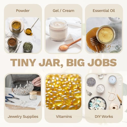 Bumobum 2 oz Small Glass Jars with Plastic Woodgrain Lids, 24 Pack Clear Glass Cosmetic Jars with Inner Liners, 60ml Refillable Empty Sample Containers for Cream, Salve, Powders and Lotion Storage - color: 2oz-24pack