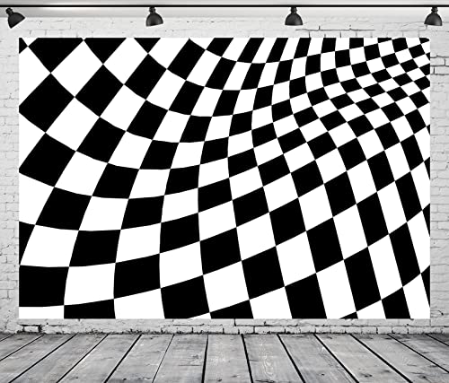BELECO 5x3ft Fabric Black and White Checkered Backdrop Racing Checker Chess Board Texture Grid Checkerboard Wave Background Racing Themed Party Supplies Birthday Decorations Photo Studio Props - size: 5x3FT